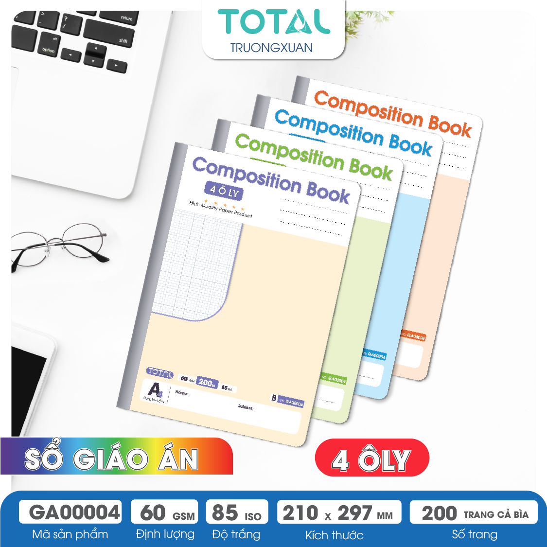 Sổ Lesson Plan 4 ôly A4 Total 200 trang
