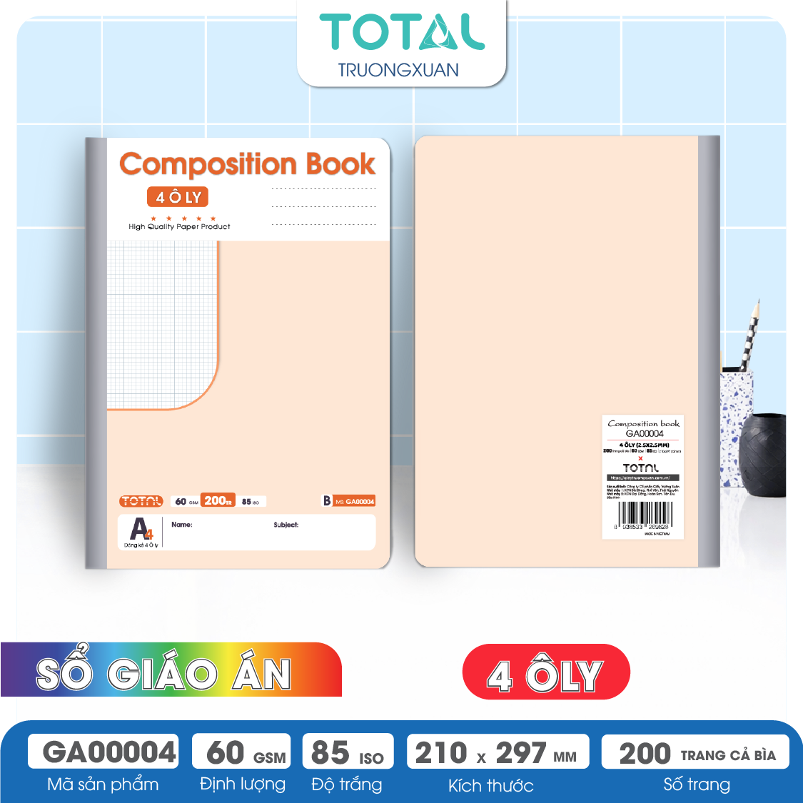 Sổ Lesson Plan 4 ôly A4 Total 200 trang