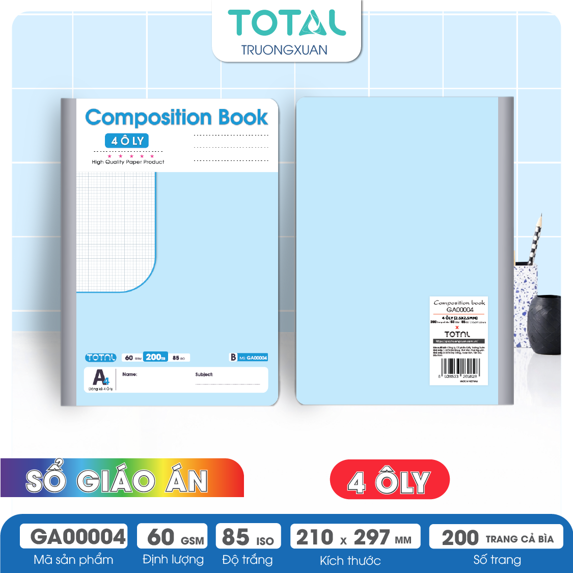 Sổ Lesson Plan 4 ôly A4 Total 200 trang