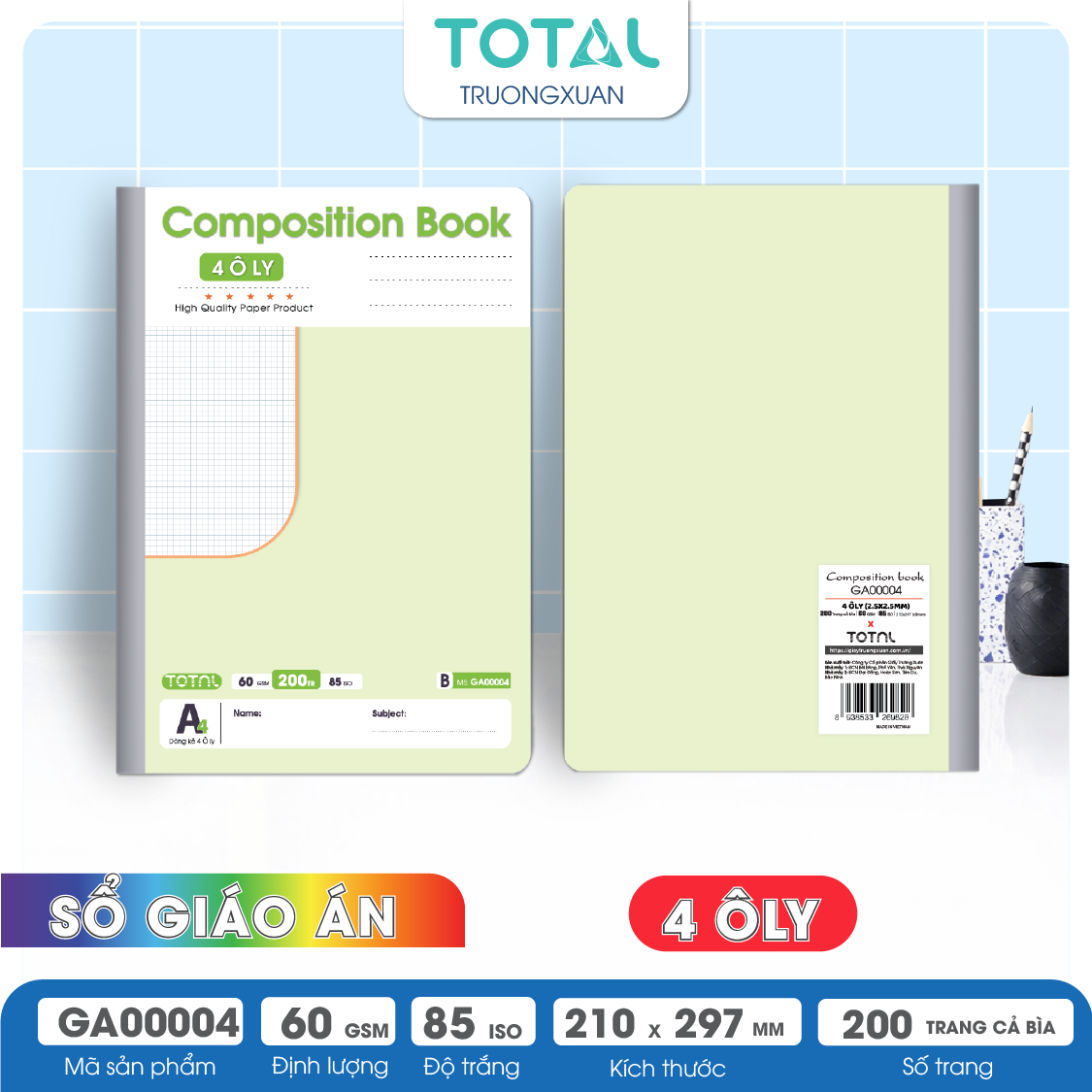 Sổ Lesson Plan 4 ôly A4 Total 200 trang
