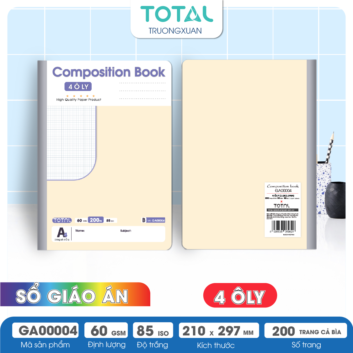 Sổ Lesson Plan 4 ôly A4 Total 200 trang