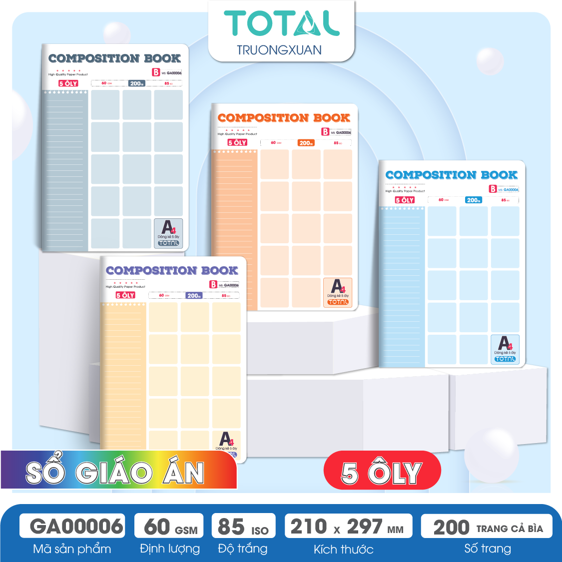 Sổ Composition Book 5 ôly A4 Total 200 trang