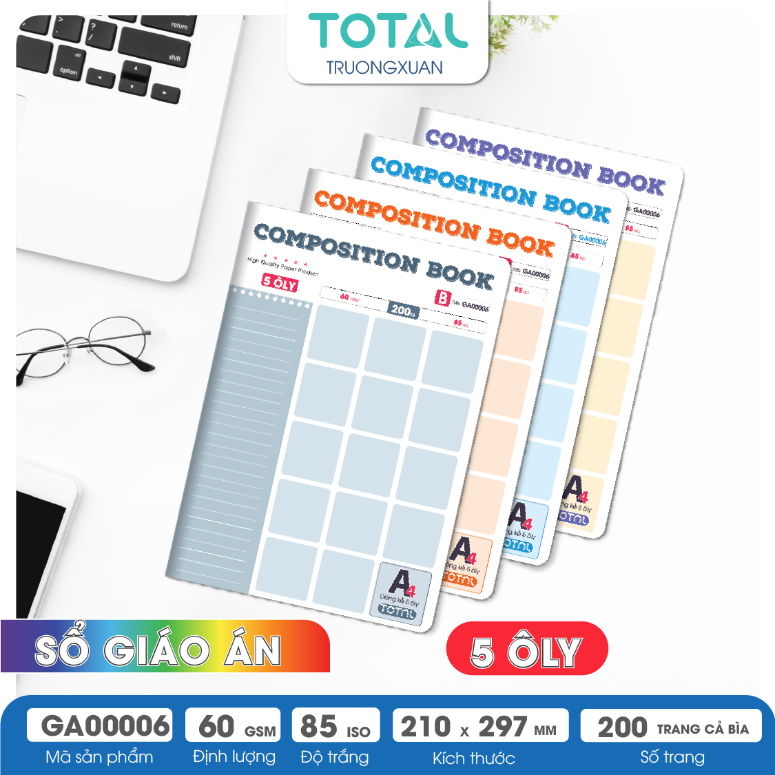 Sổ Composition Book 5 ôly A4 Total 200 trang