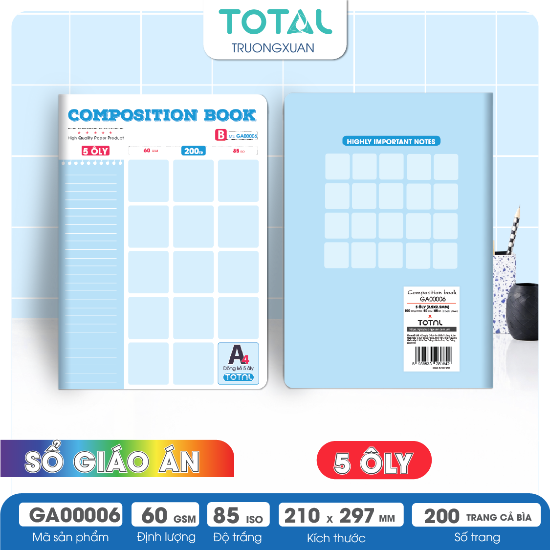 Sổ Composition Book 5 ôly A4 Total 200 trang