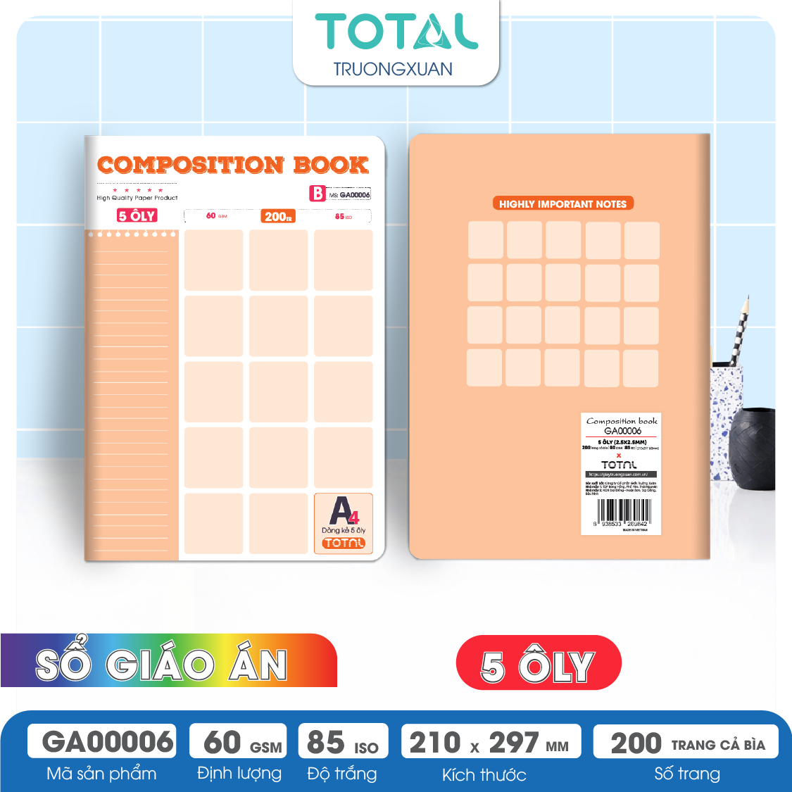 Sổ Composition Book 5 ôly A4 Total 200 trang