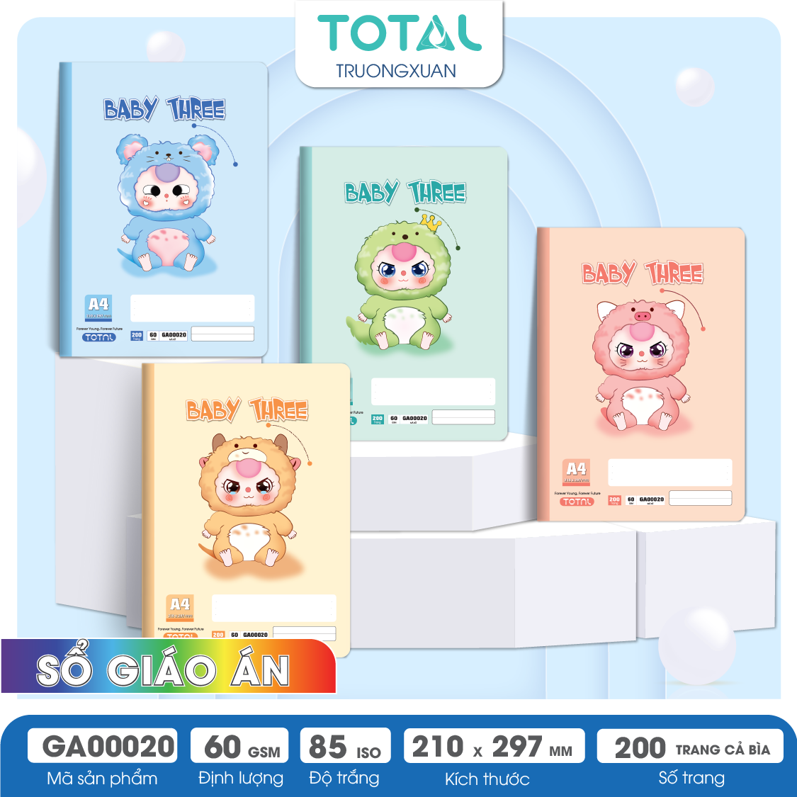 Sổ A4 Baby Three kẻ ngang 200 trang