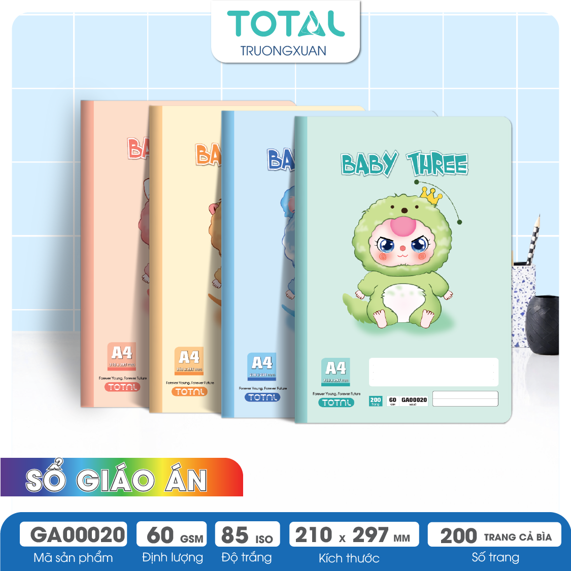 Sổ A4 Baby Three kẻ ngang 200 trang