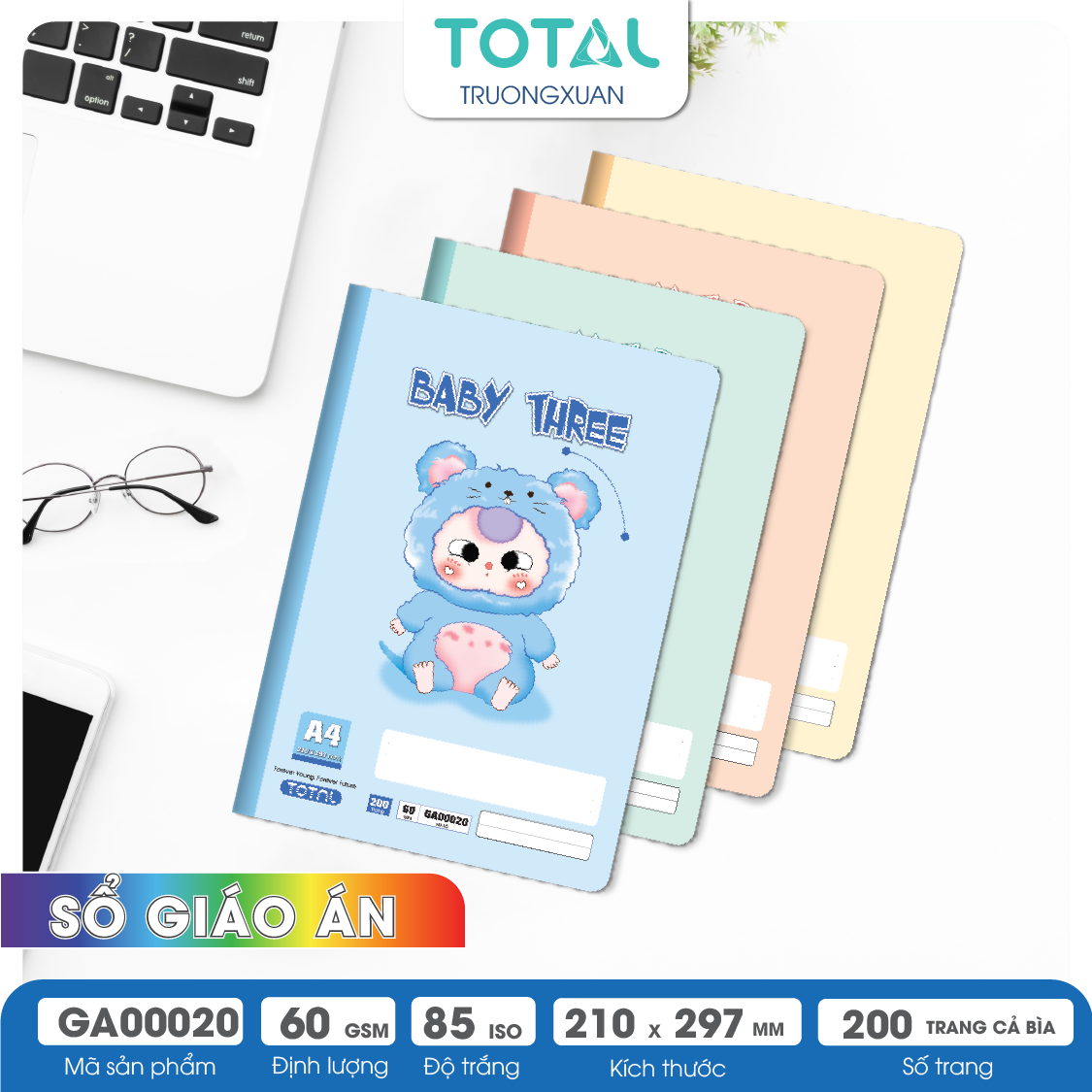 Sổ A4 Baby Three kẻ ngang 200 trang