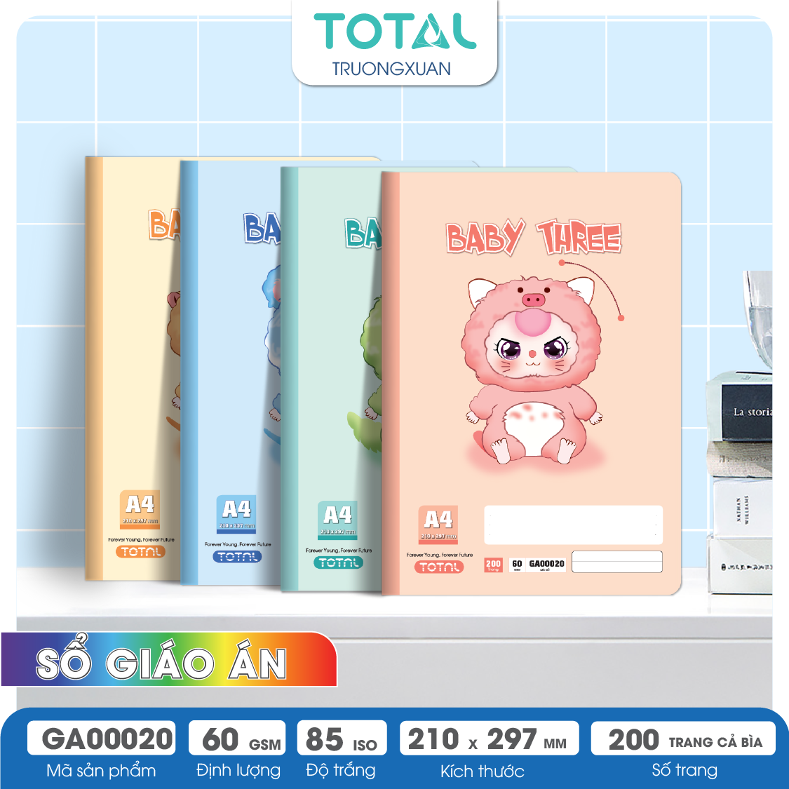 Sổ A4 Baby Three kẻ ngang 200 trang