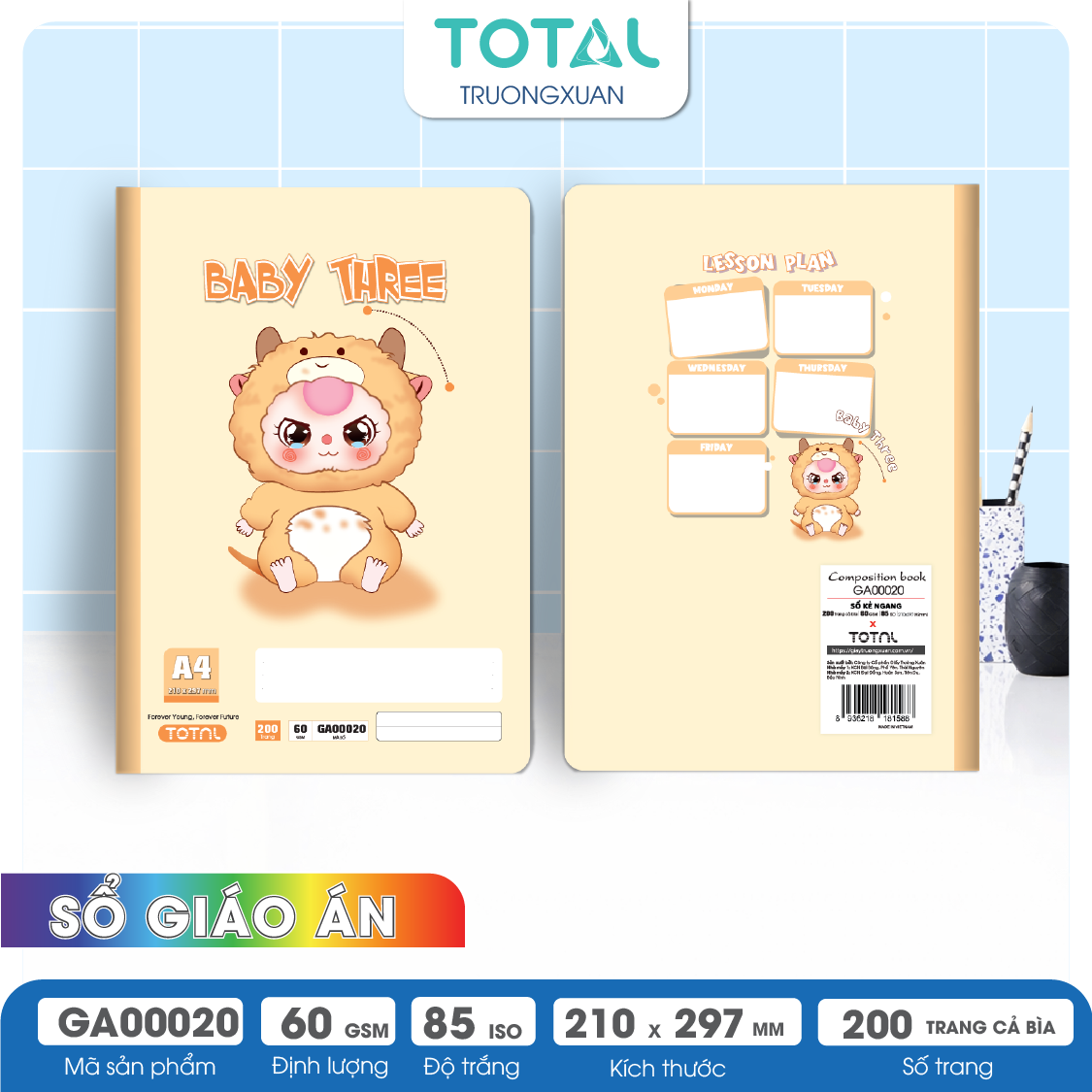 Sổ A4 Baby Three kẻ ngang 200 trang