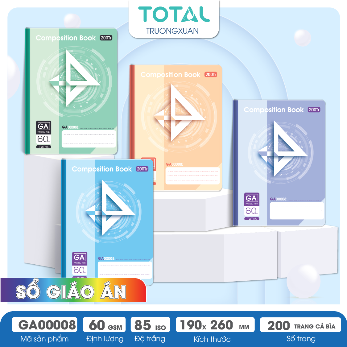 Sổ kẻ ngang B5 Total 200 trang