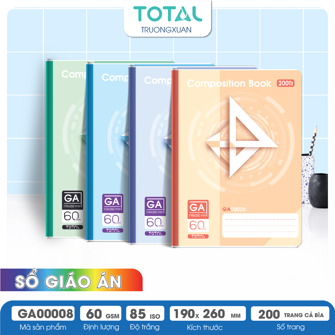 Sổ kẻ ngang B5 Total 200 trang