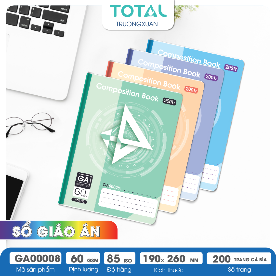 Sổ kẻ ngang B5 Total 200 trang