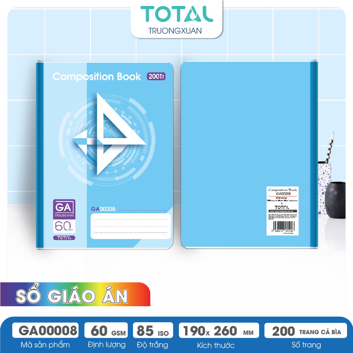 Sổ kẻ ngang B5 Total 200 trang