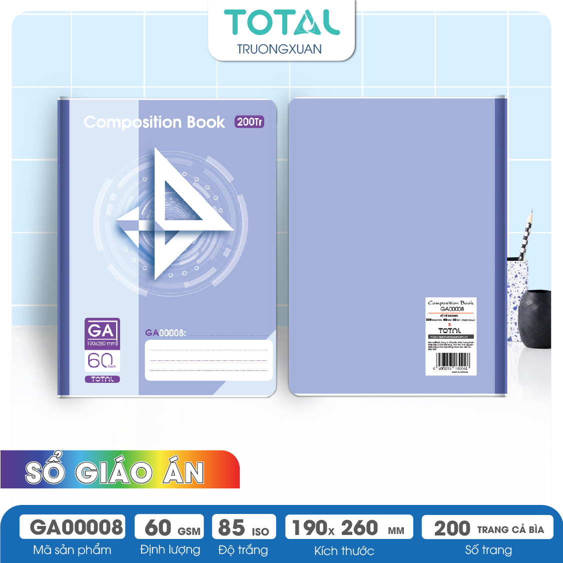 Sổ kẻ ngang B5 Total 200 trang