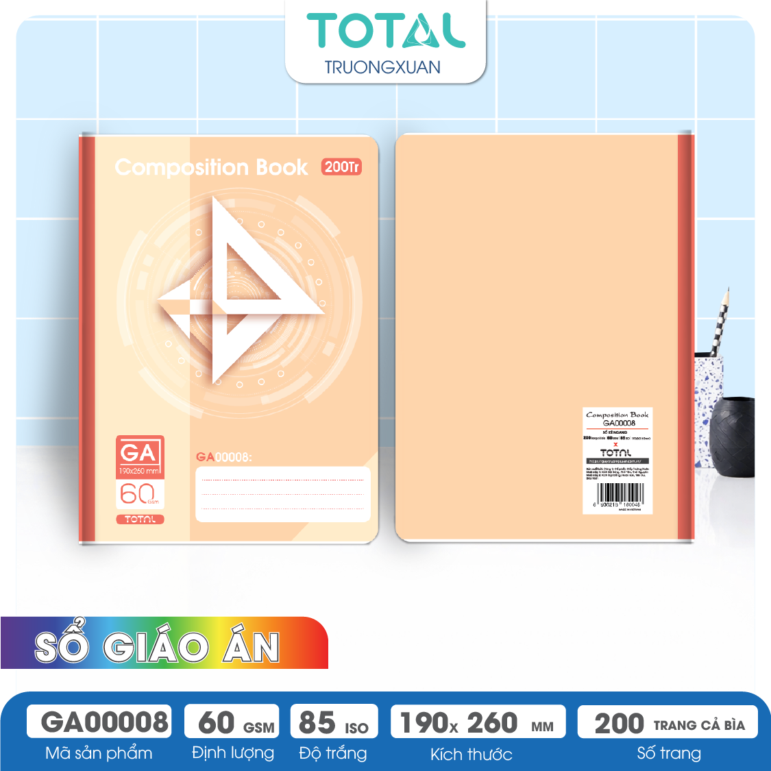 Sổ kẻ ngang B5 Total 200 trang