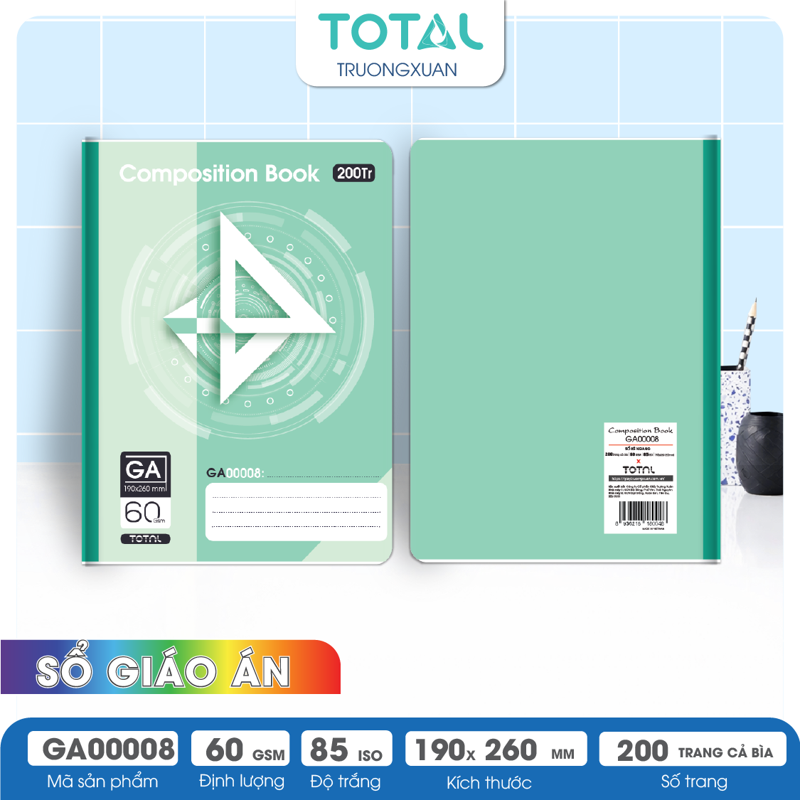 Sổ kẻ ngang B5 Total 200 trang