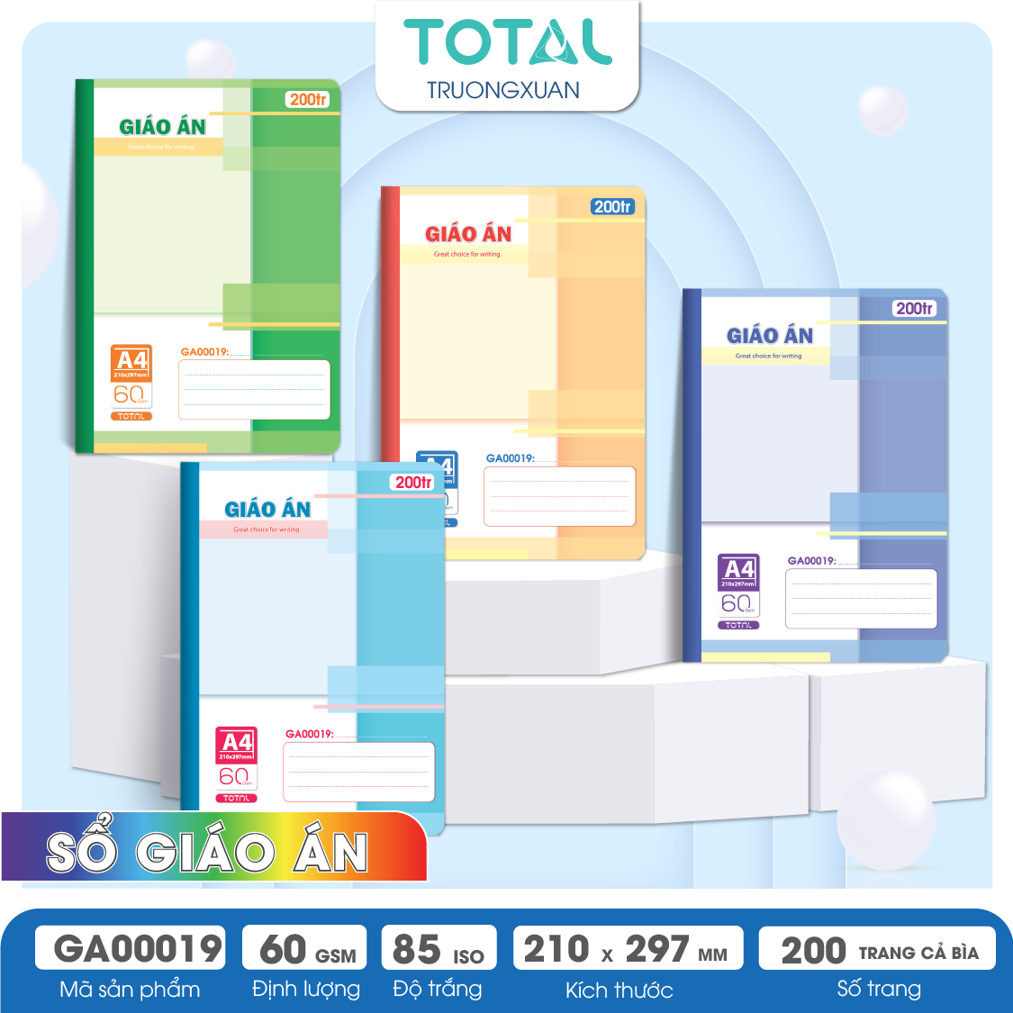 Sổ Giáo án kẻ ngang A4 Total 200 trang