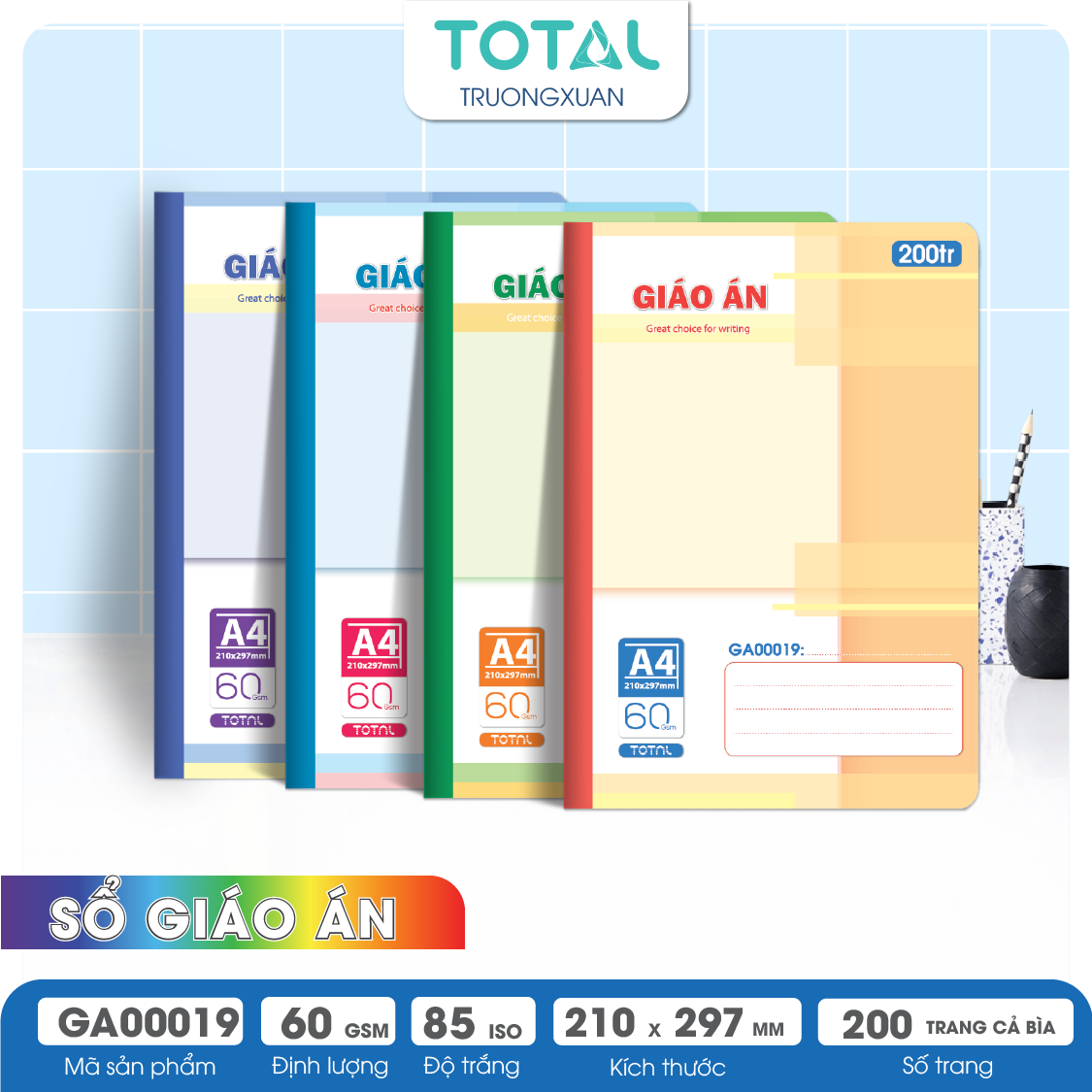 Sổ Giáo án kẻ ngang A4 Total 200 trang