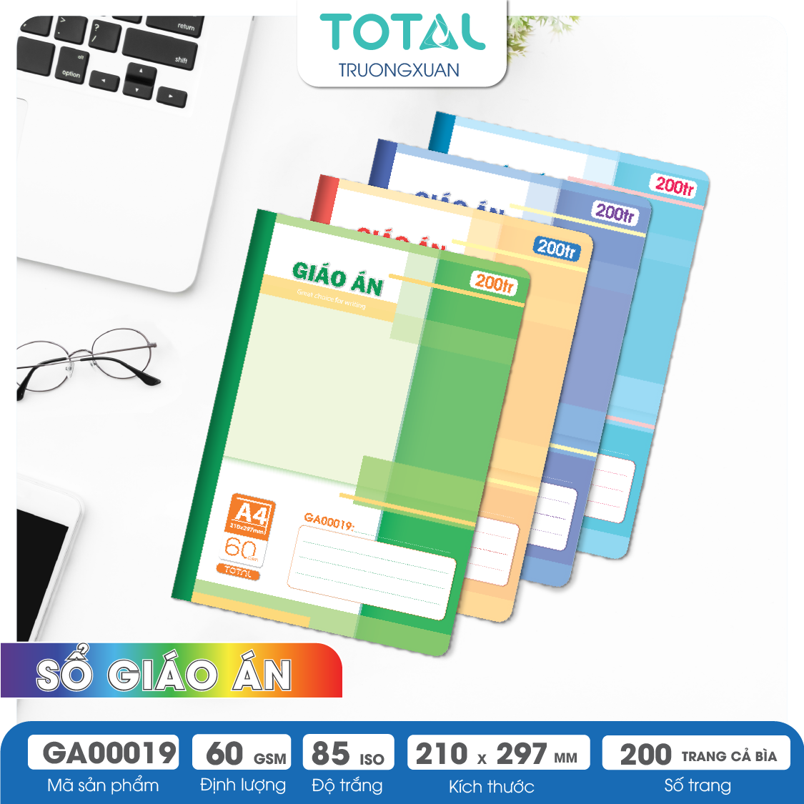 Sổ Giáo án kẻ ngang A4 Total 200 trang