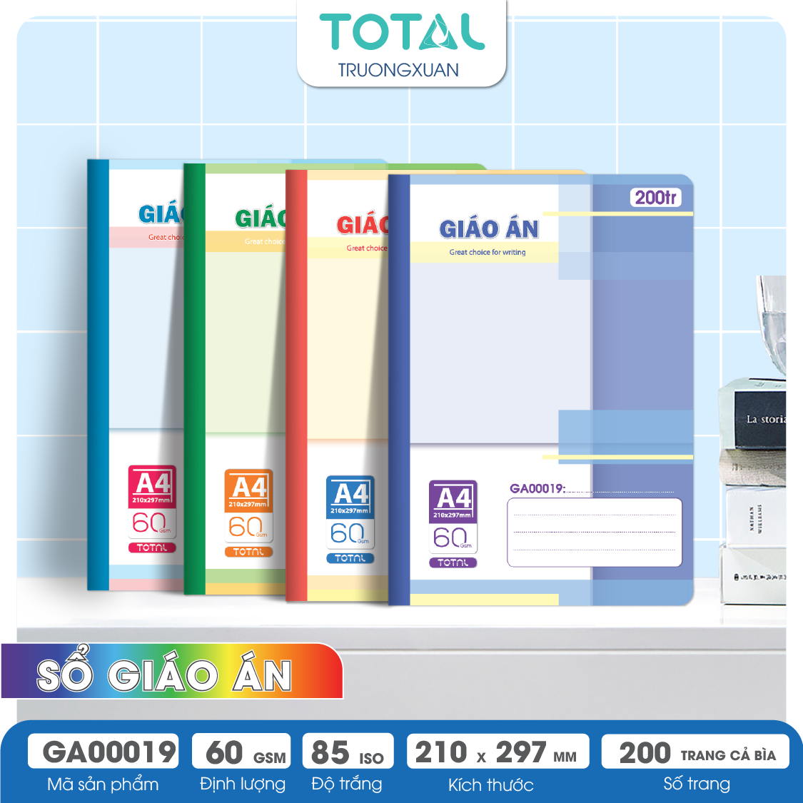 Sổ Giáo án kẻ ngang A4 Total 200 trang