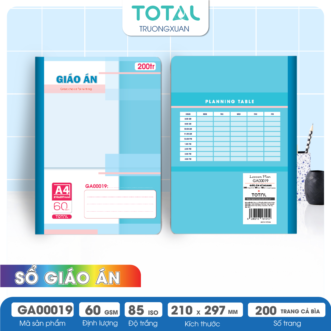 Sổ Giáo án kẻ ngang A4 Total 200 trang