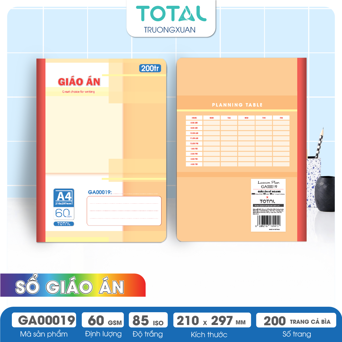 Sổ Giáo án kẻ ngang A4 Total 200 trang