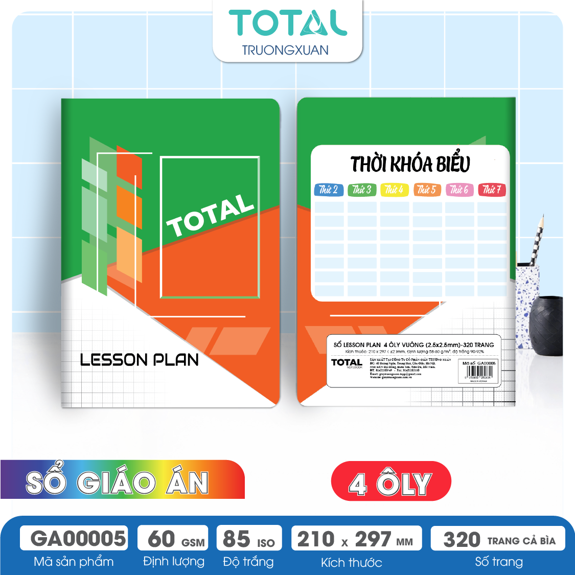Sổ Lesson Plan 4 ôly Total 320 trang