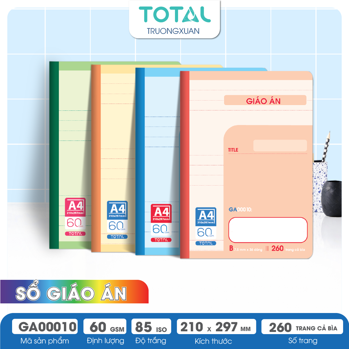 Sổ Lesson Plan kẻ ngang A4 Total 260 trang