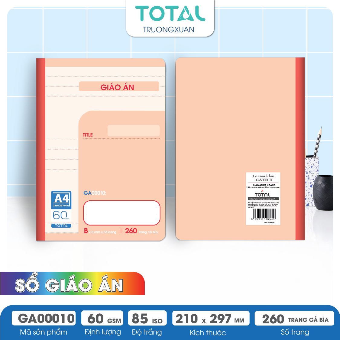 Sổ Lesson Plan kẻ ngang A4 Total 260 trang