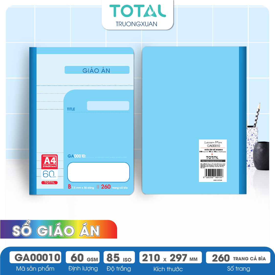 Sổ Lesson Plan kẻ ngang A4 Total 260 trang