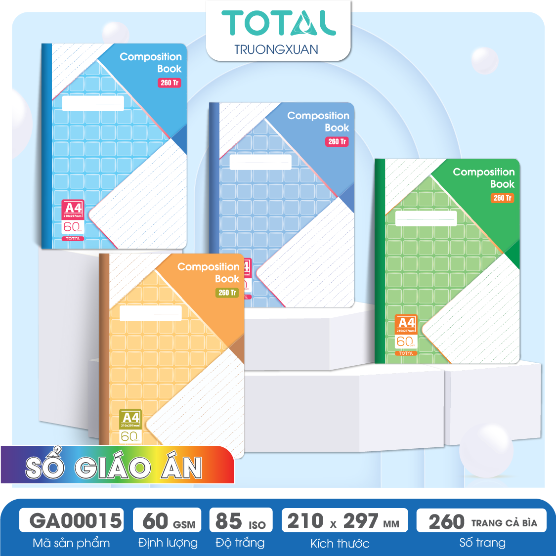 Sổ Lesson Plan kẻ ngang A4 Total 260 trang