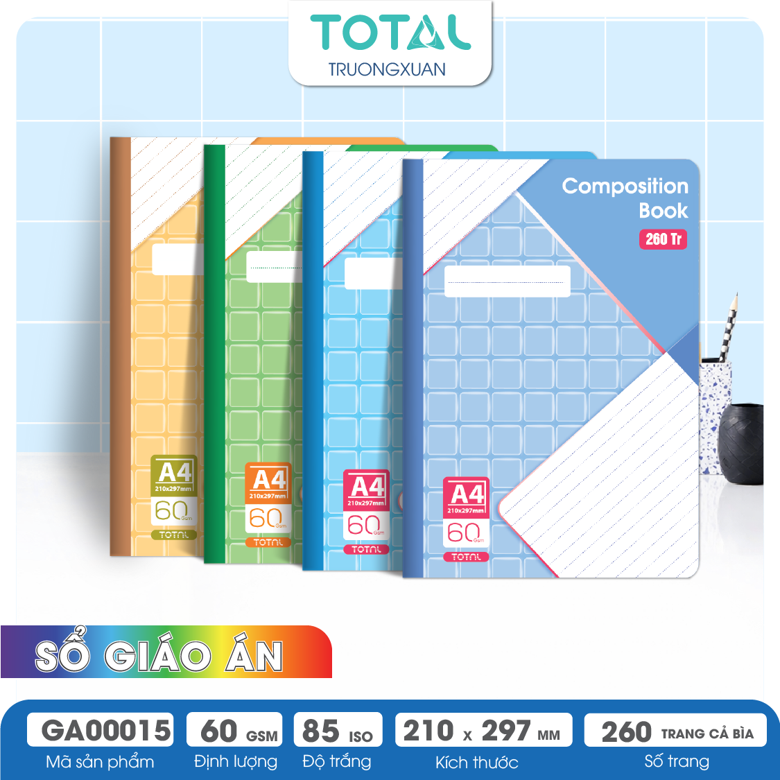 Sổ Lesson Plan kẻ ngang A4 Total 260 trang