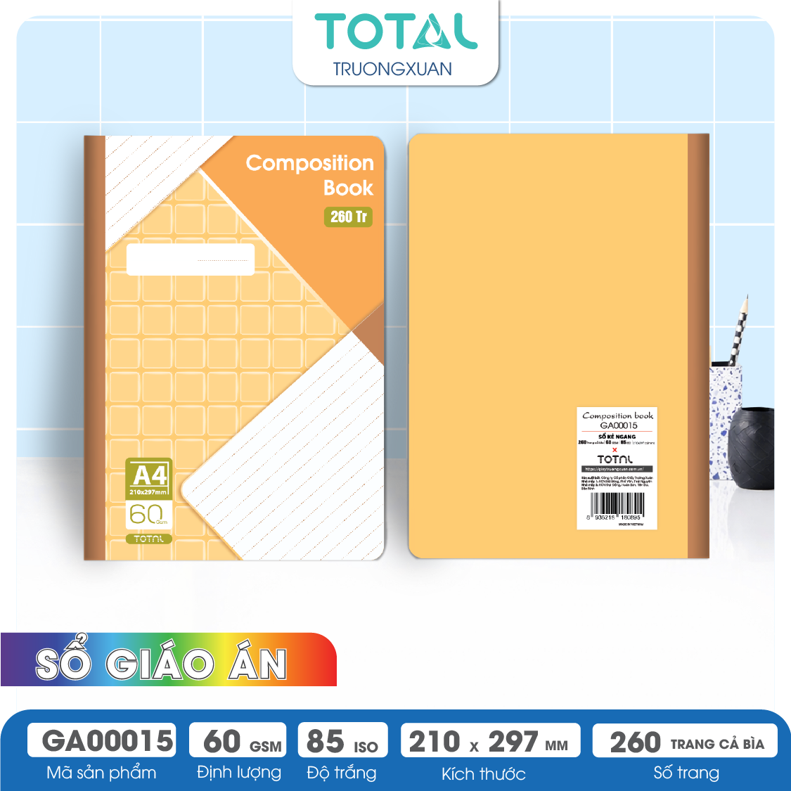 Sổ Lesson Plan kẻ ngang A4 Total 260 trang