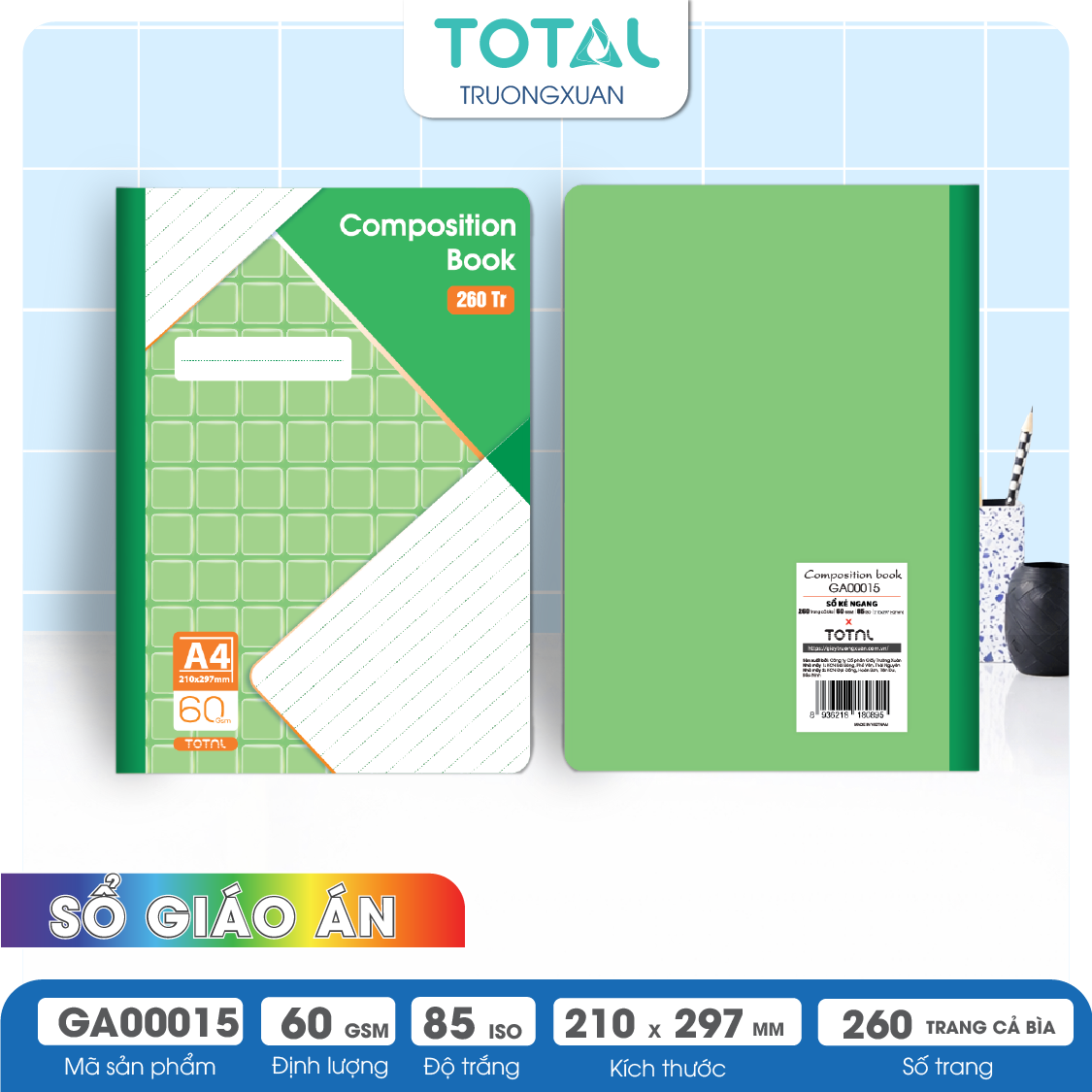 Sổ Lesson Plan kẻ ngang A4 Total 260 trang