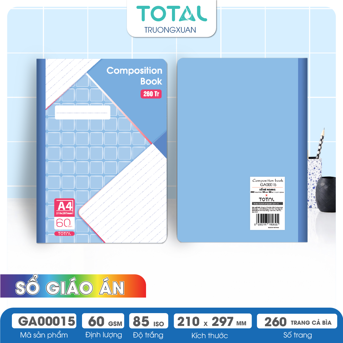 Sổ Lesson Plan kẻ ngang A4 Total 260 trang