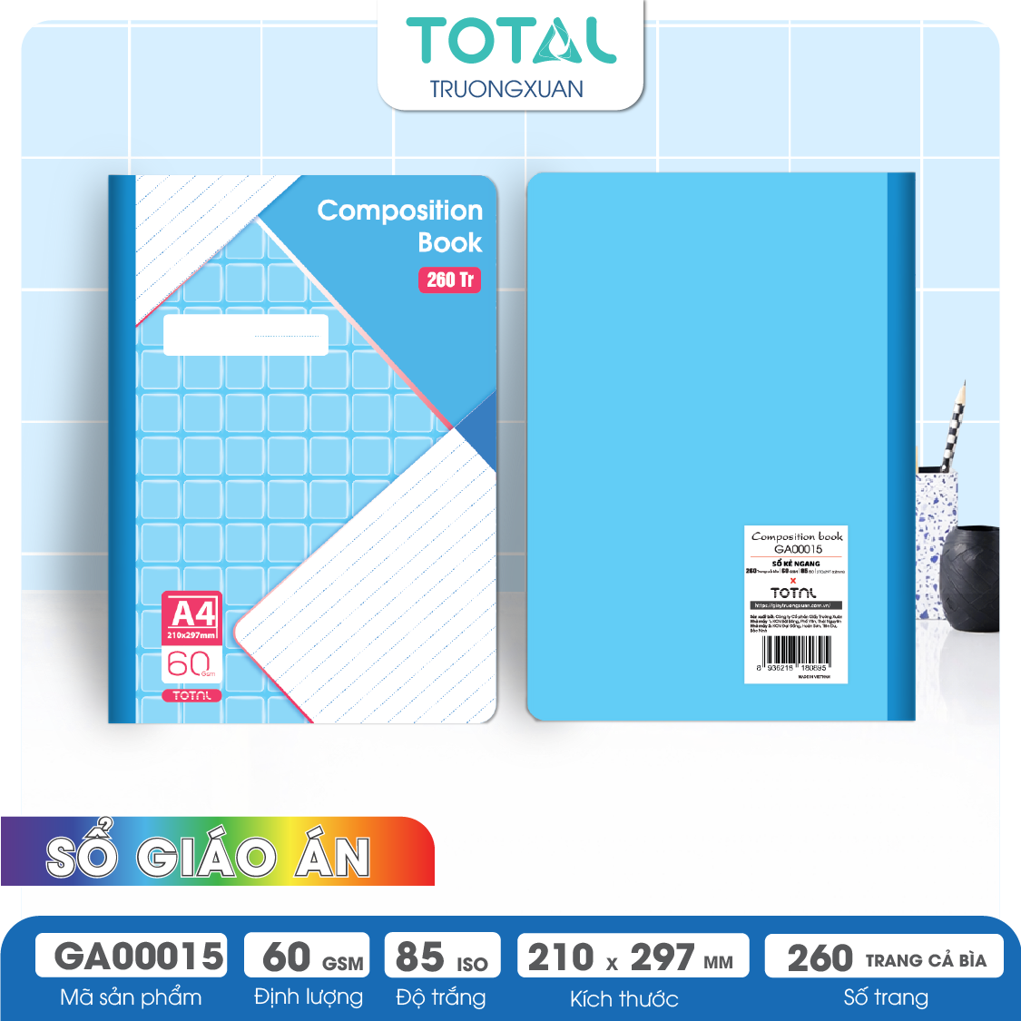 Sổ Lesson Plan kẻ ngang A4 Total 260 trang