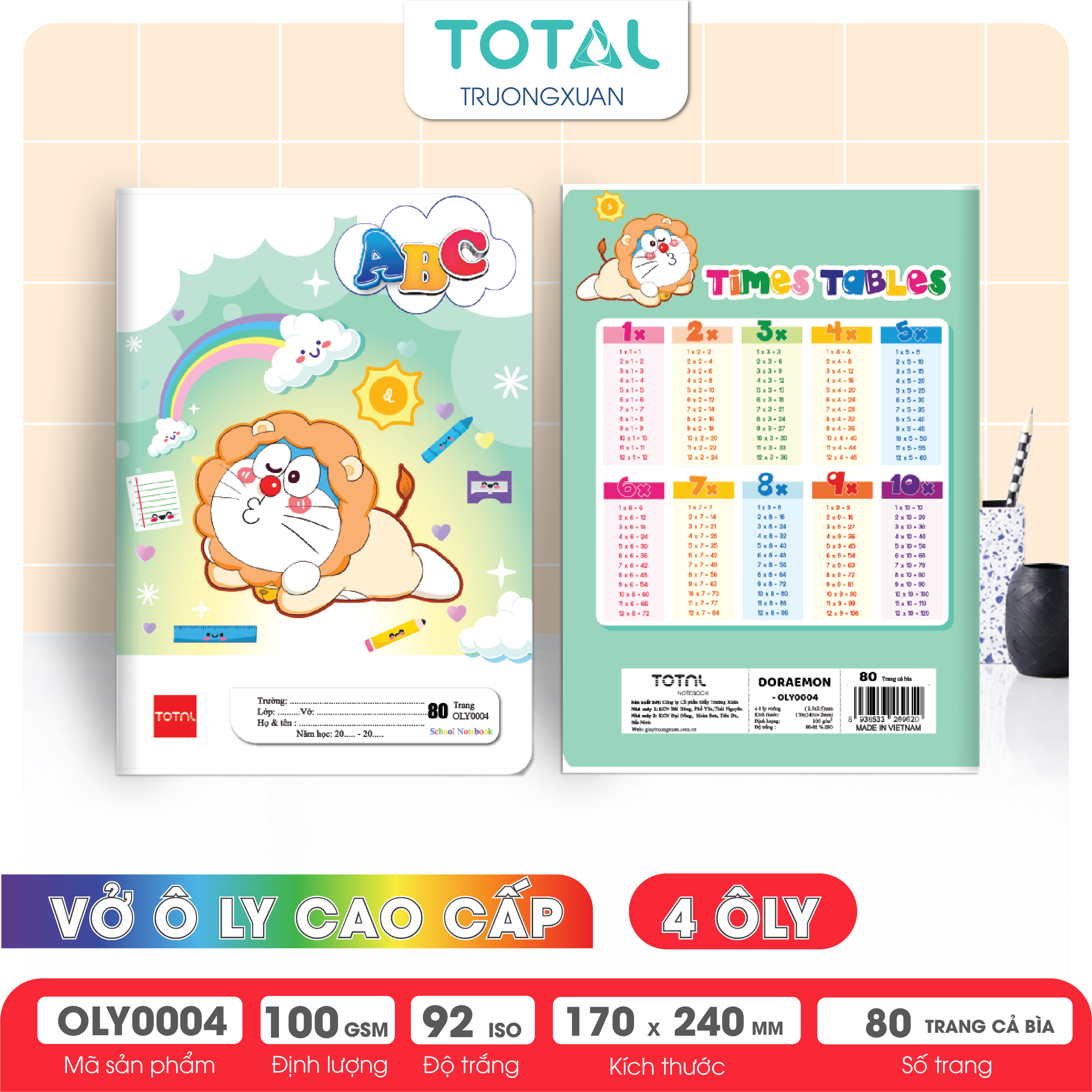 Vở oly Total Doraemon 80 trang 4 ôly