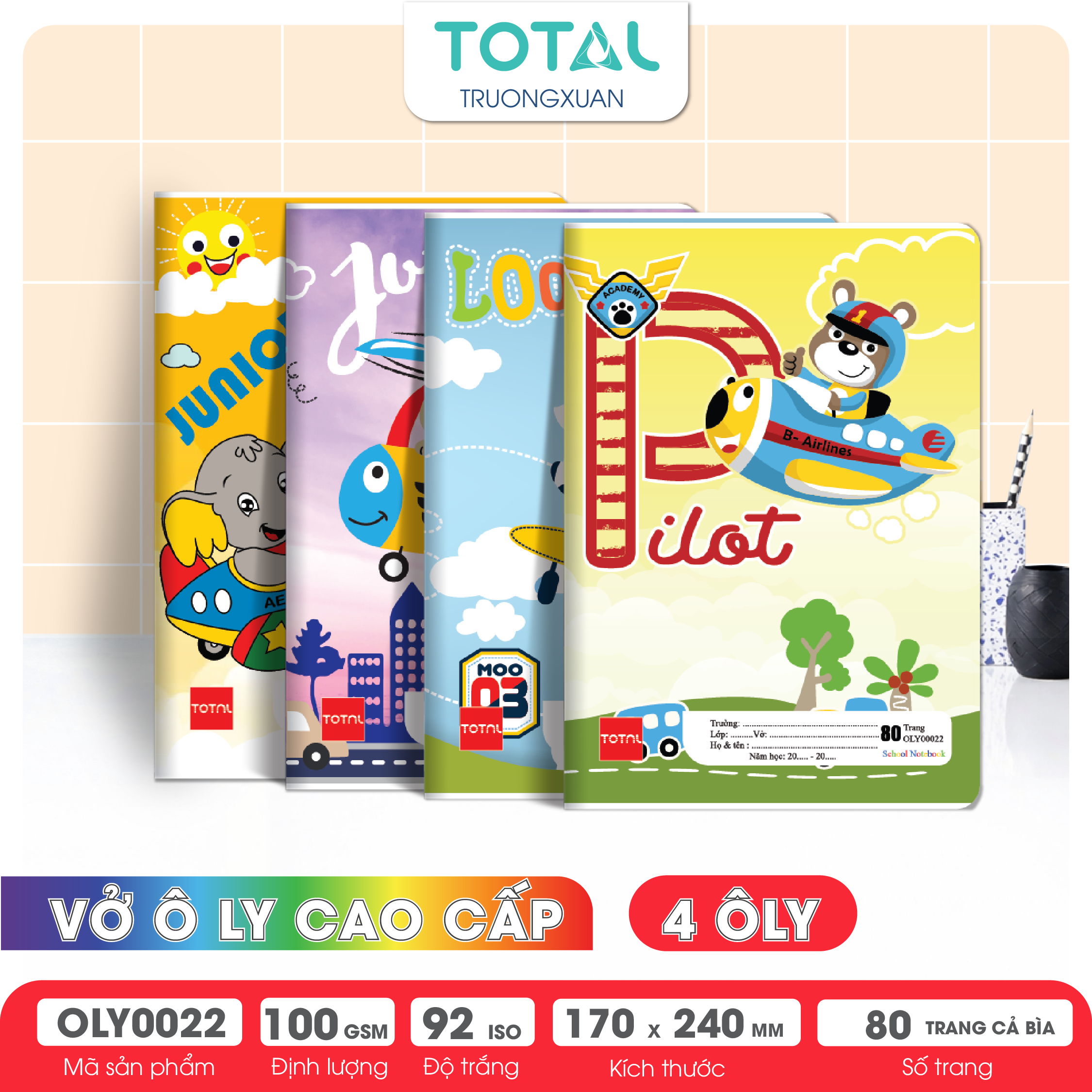 Vở oly Total Pilot 80 trang 4 ôly