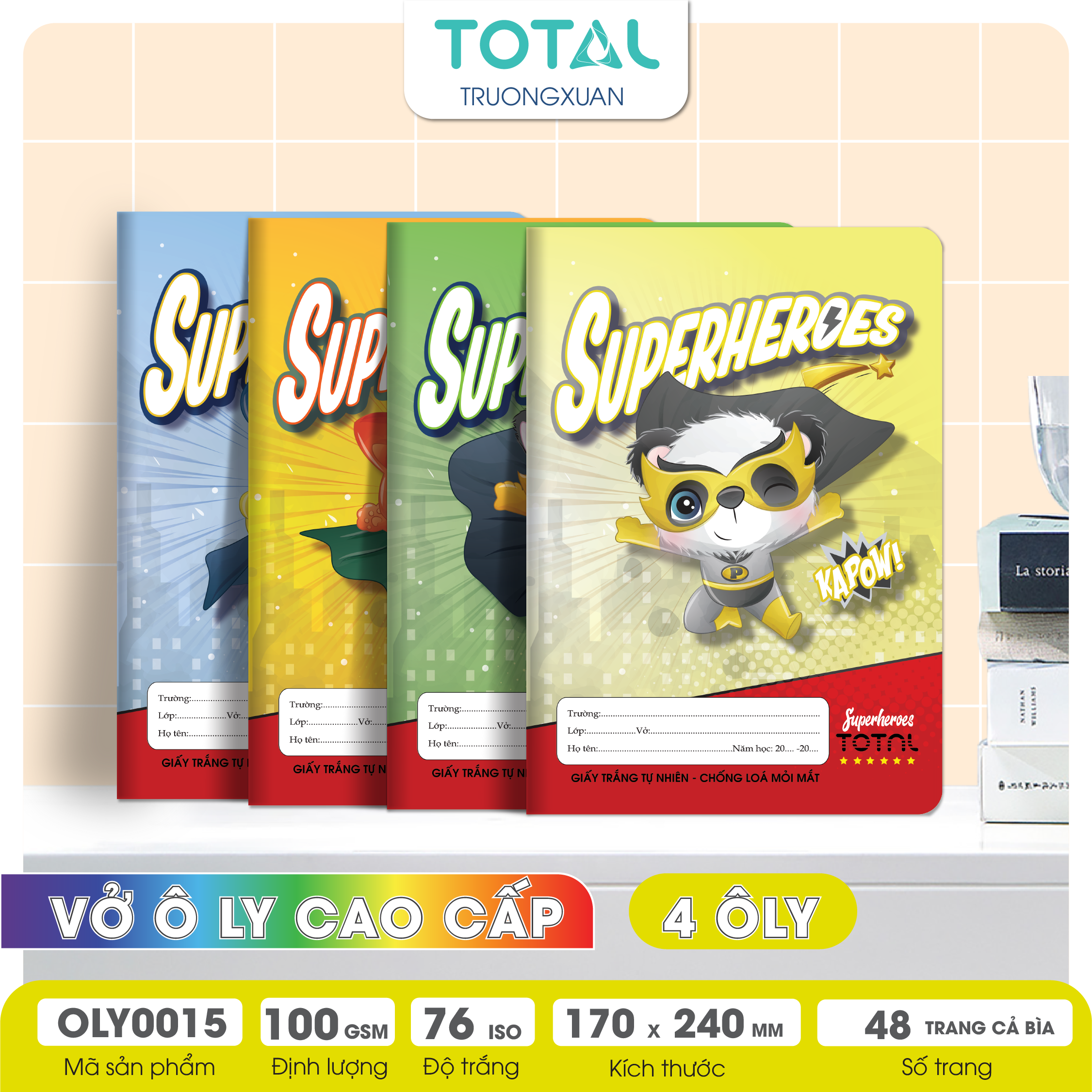 Vở oly chống lóa Total Superheroes 48 trang 4 ôly