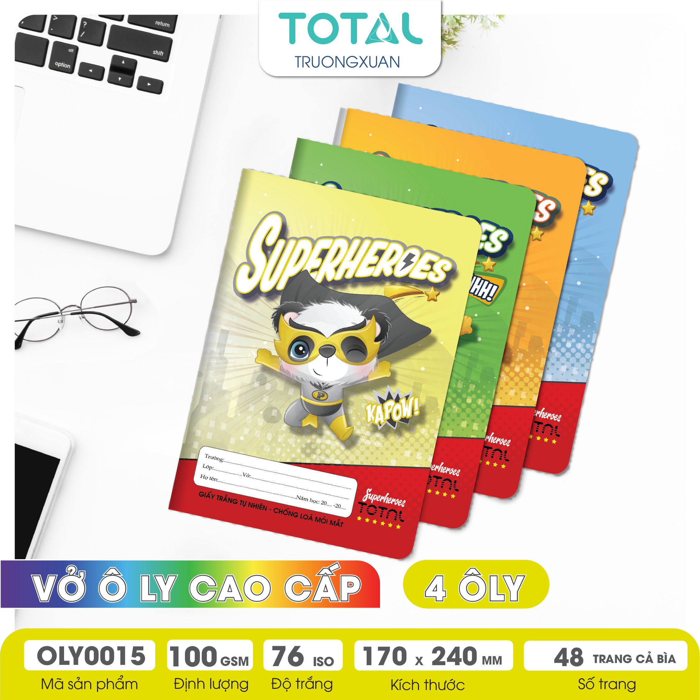 Vở oly chống lóa Total Superheroes 48 trang 4 ôly