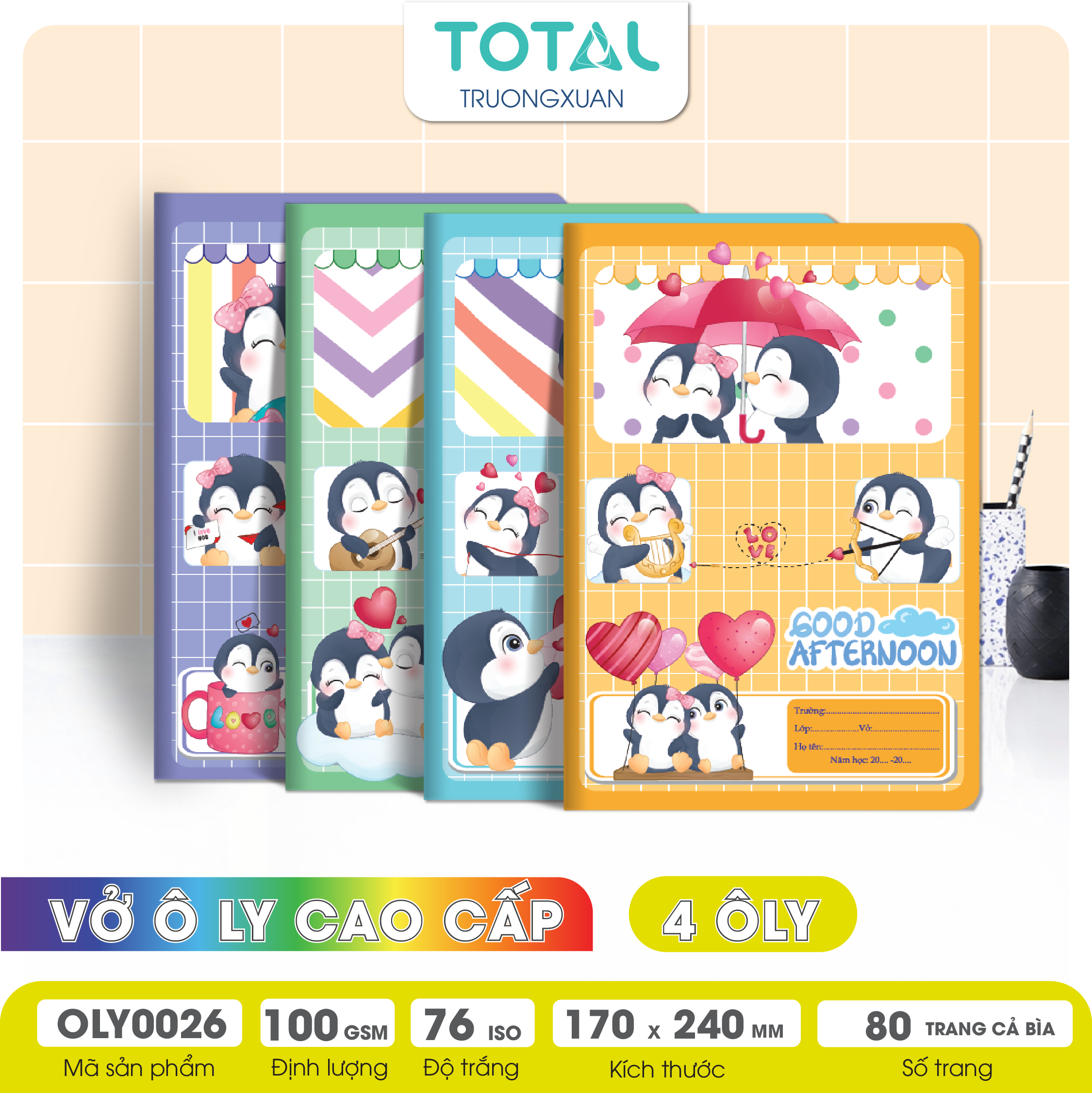 Vở oly chống lóa Total Penguin 80 trang 4 ôly