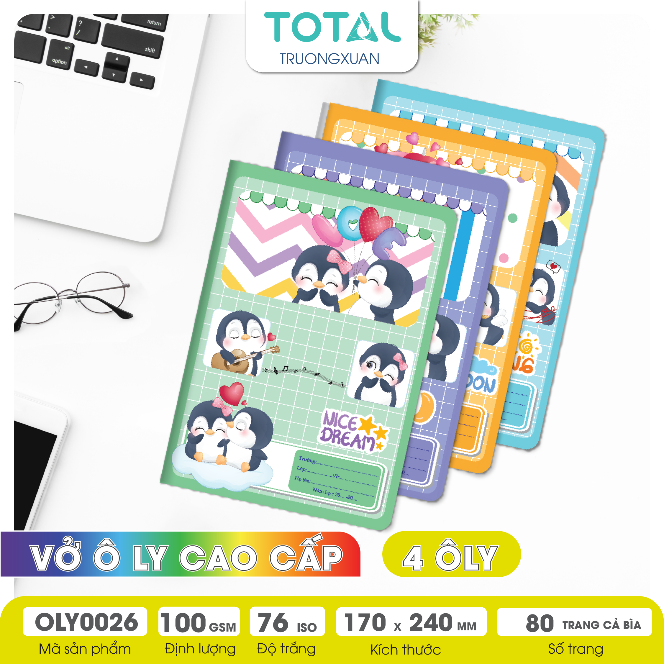 Vở oly chống lóa Total Penguin 80 trang 4 ôly