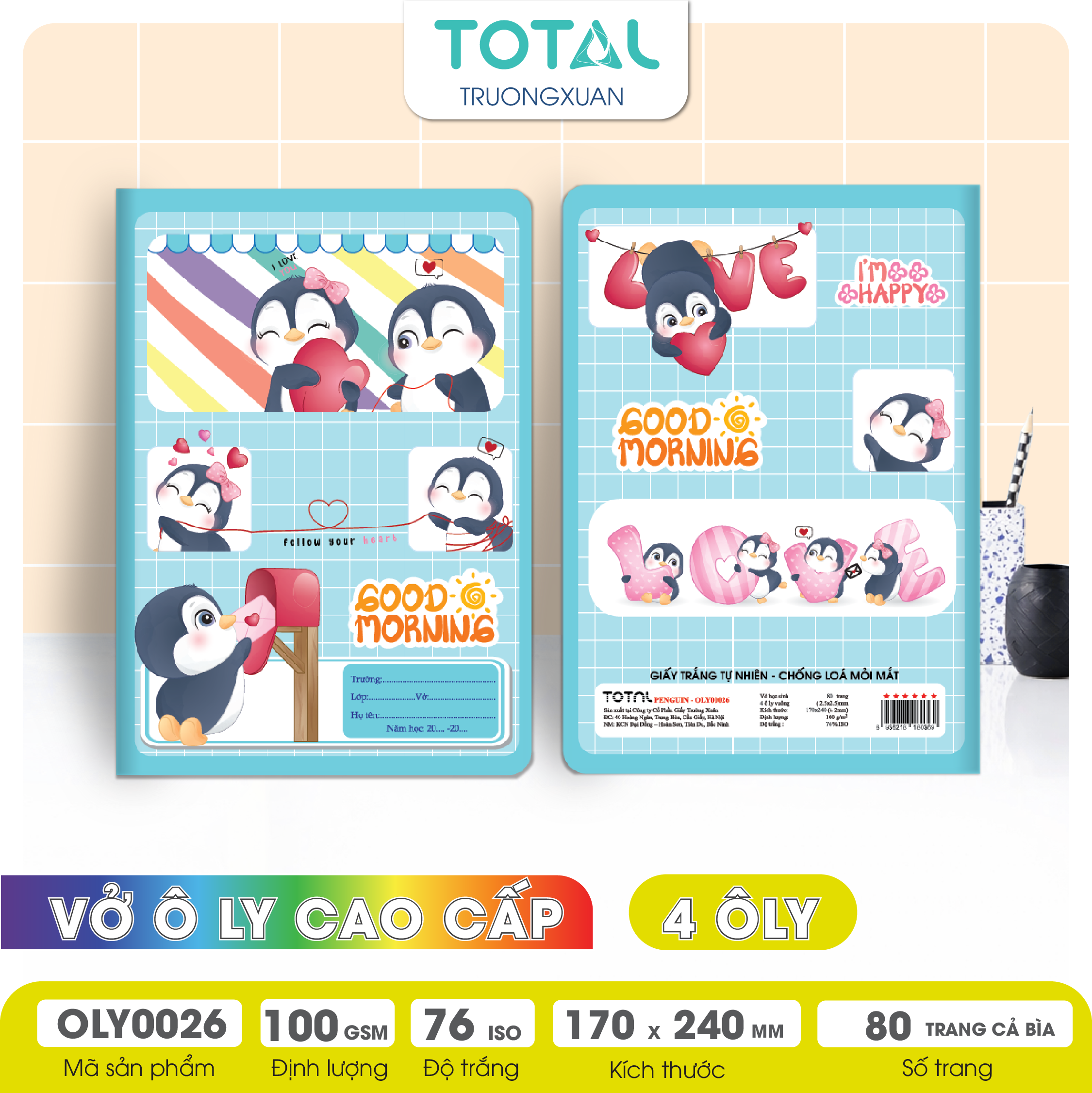 Vở oly chống lóa Total Penguin 80 trang 4 ôly
