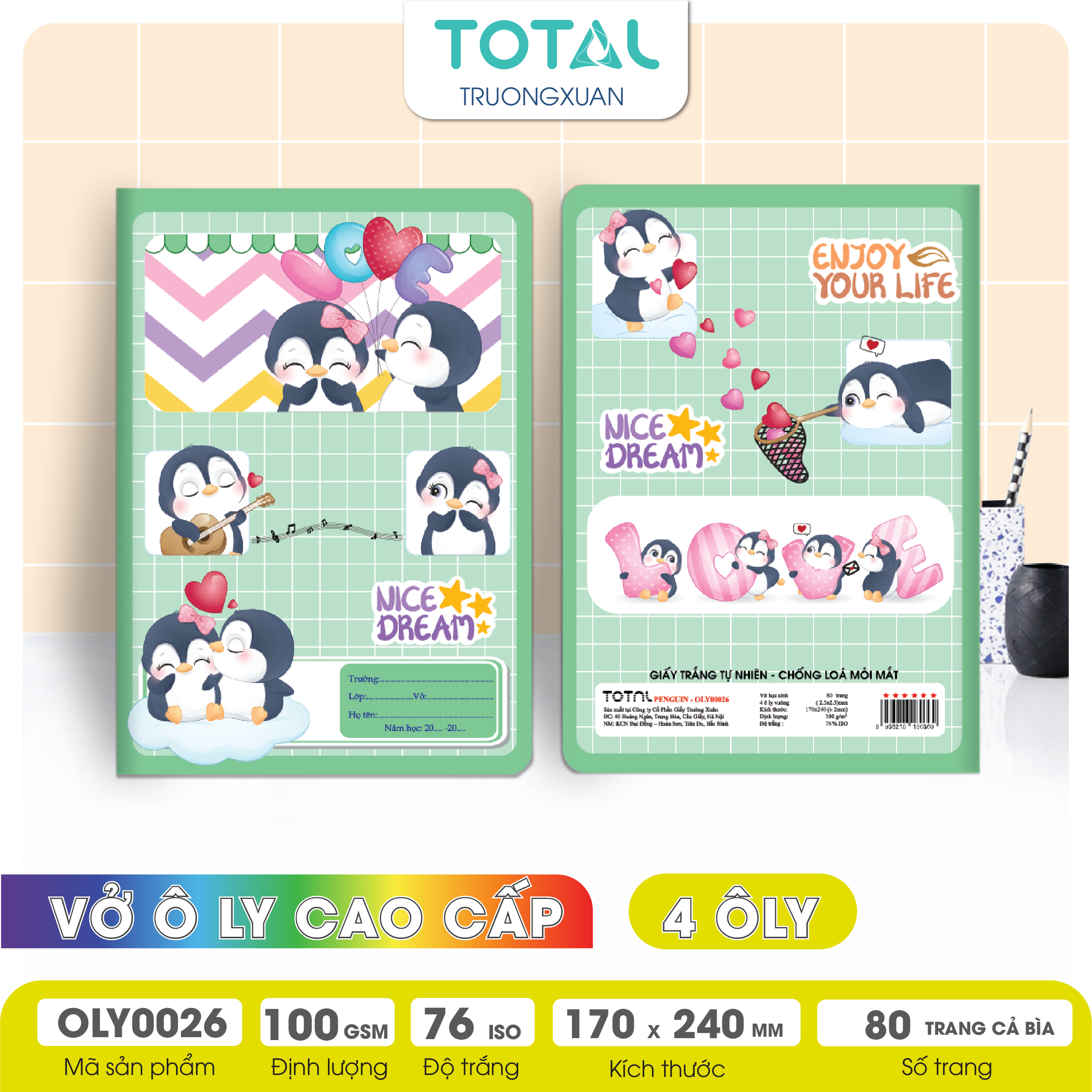Vở oly chống lóa Total Penguin 80 trang 4 ôly