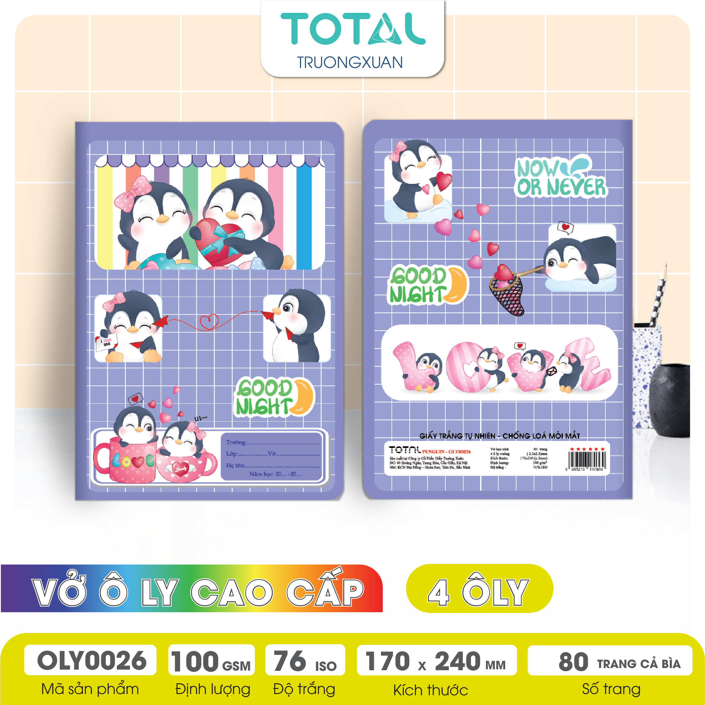 Vở oly chống lóa Total Penguin 80 trang 4 ôly