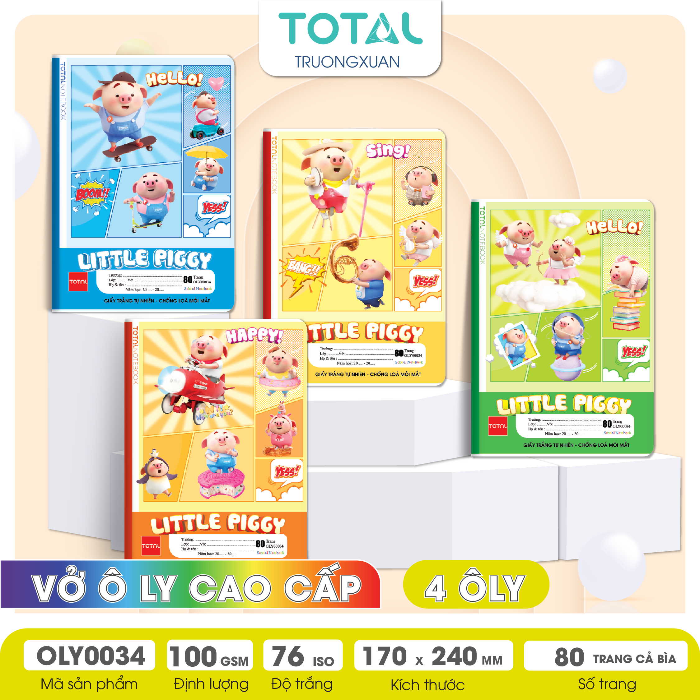 Vở oly chống lóa Total Piggy 80 trang 4 ôly