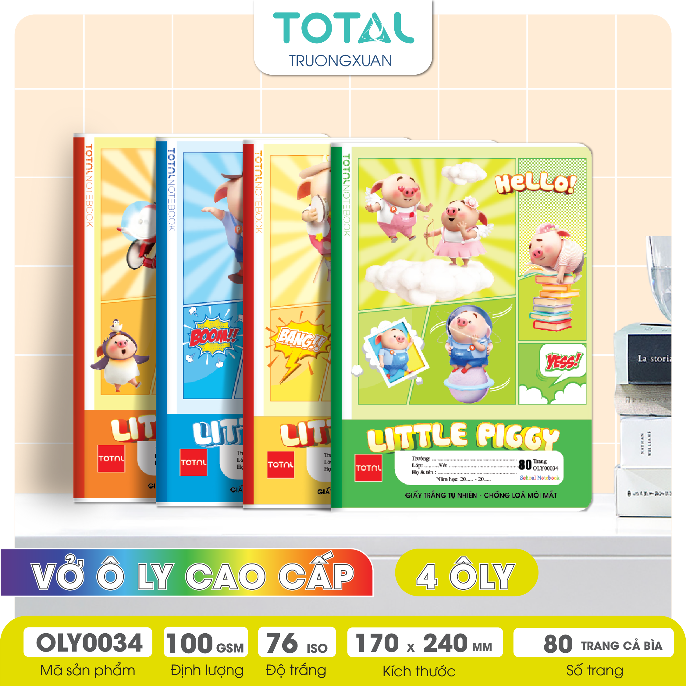 Vở oly chống lóa Total Piggy 80 trang 4 ôly