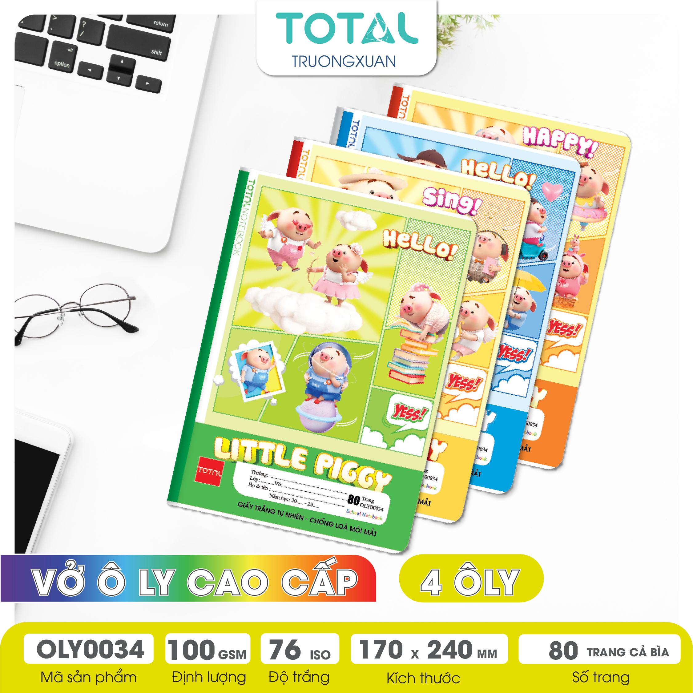 Vở oly chống lóa Total Piggy 80 trang 4 ôly