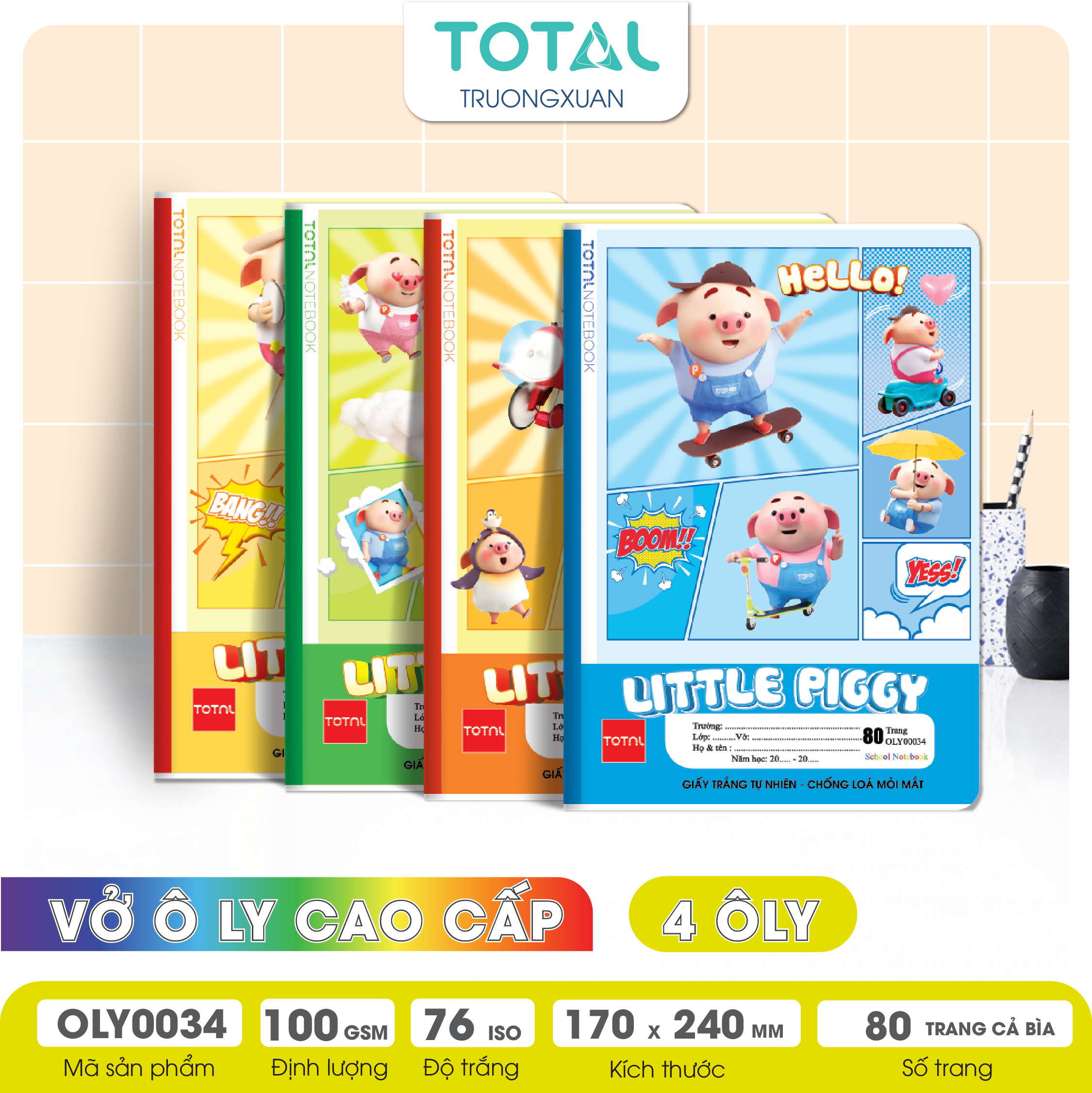 Vở oly chống lóa Total Piggy 80 trang 4 ôly